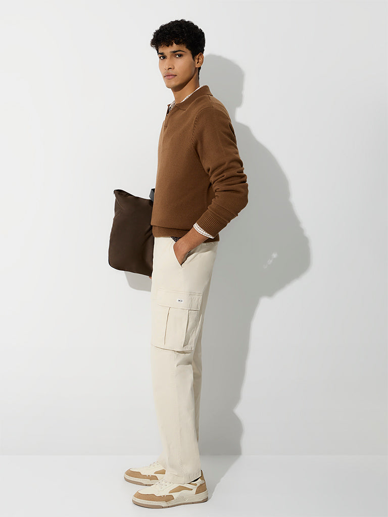 WES Casuals Tan Solid Relaxed-Fit Sweater