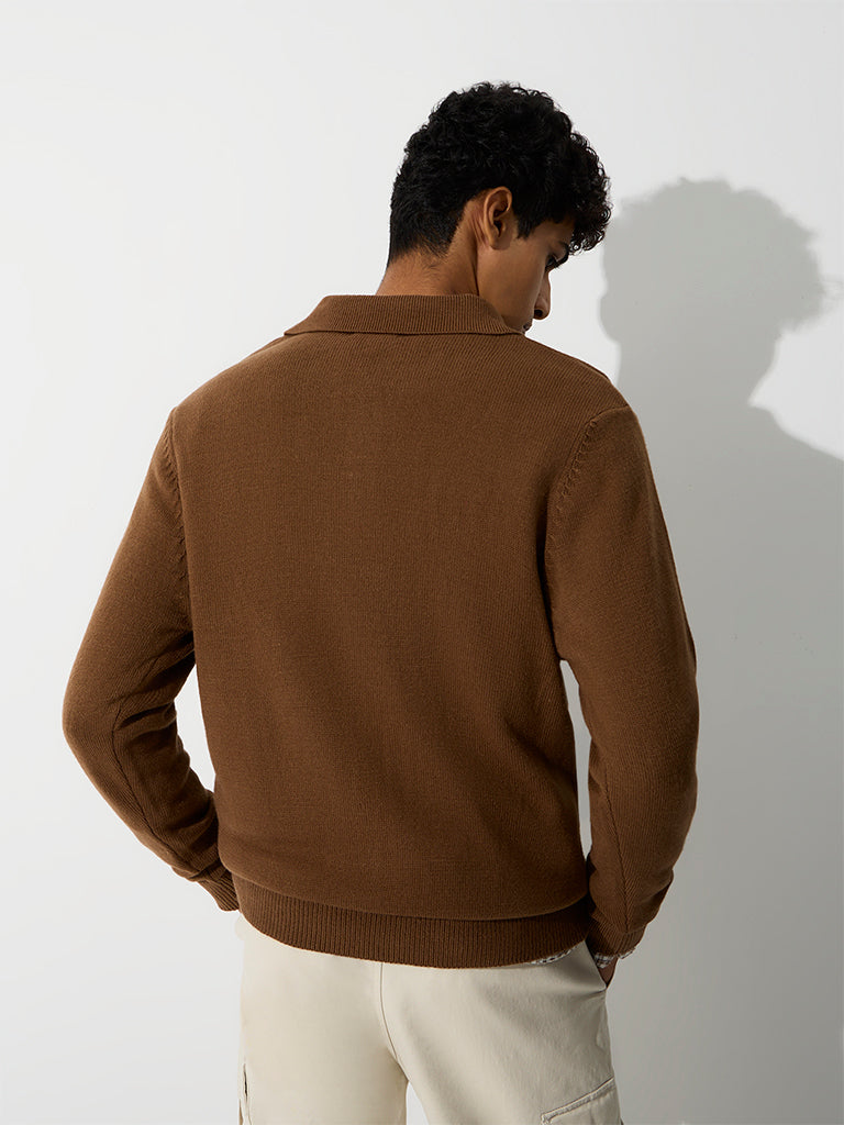 WES Casuals Tan Solid Relaxed-Fit Sweater