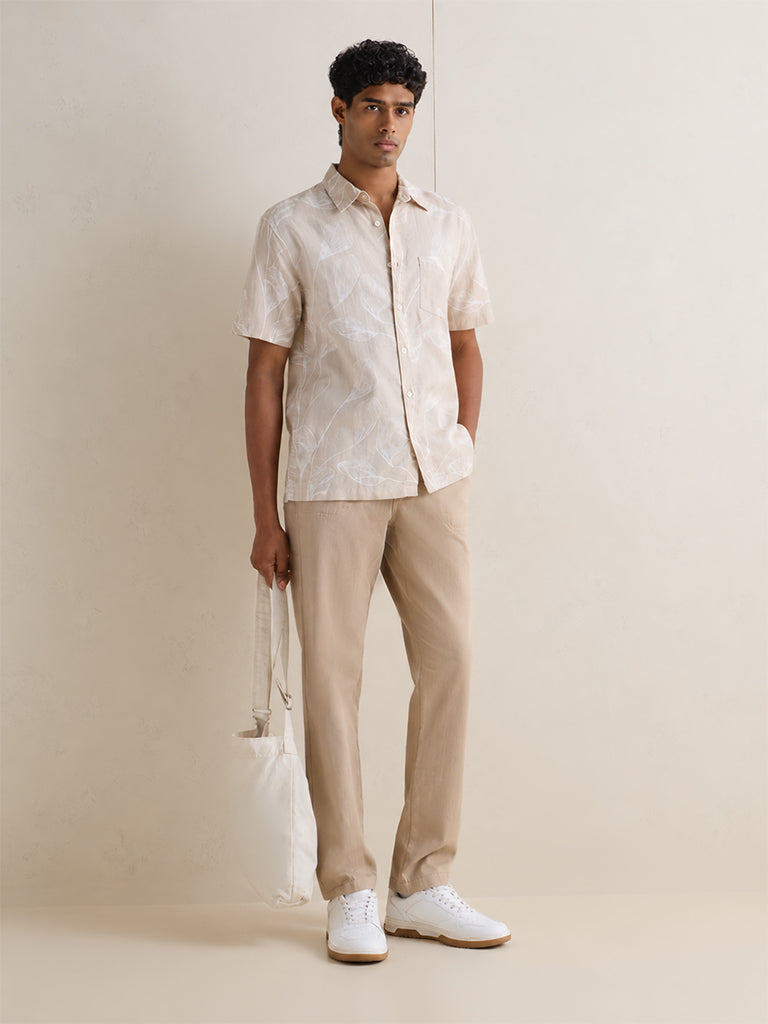 WES Casuals Light Taupe Relaxed-Fit Cotton-Blend Shirt