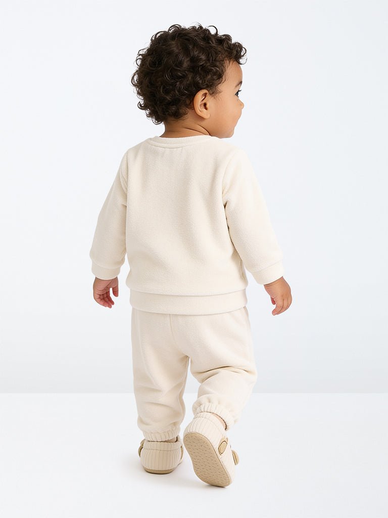 HOP Baby Boys Off-White Teddy Embroidered Sweatshirt and Pants Set