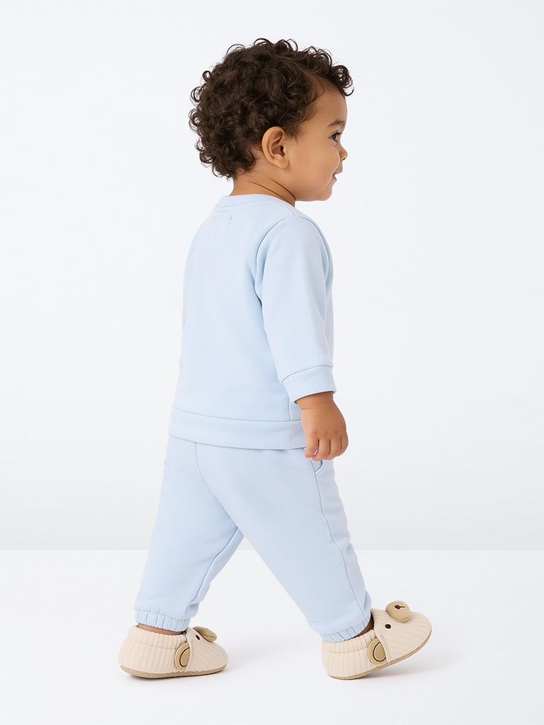 HOP Baby Boys Light Blue Bear Embroidered Sweatshirt and Pants Set