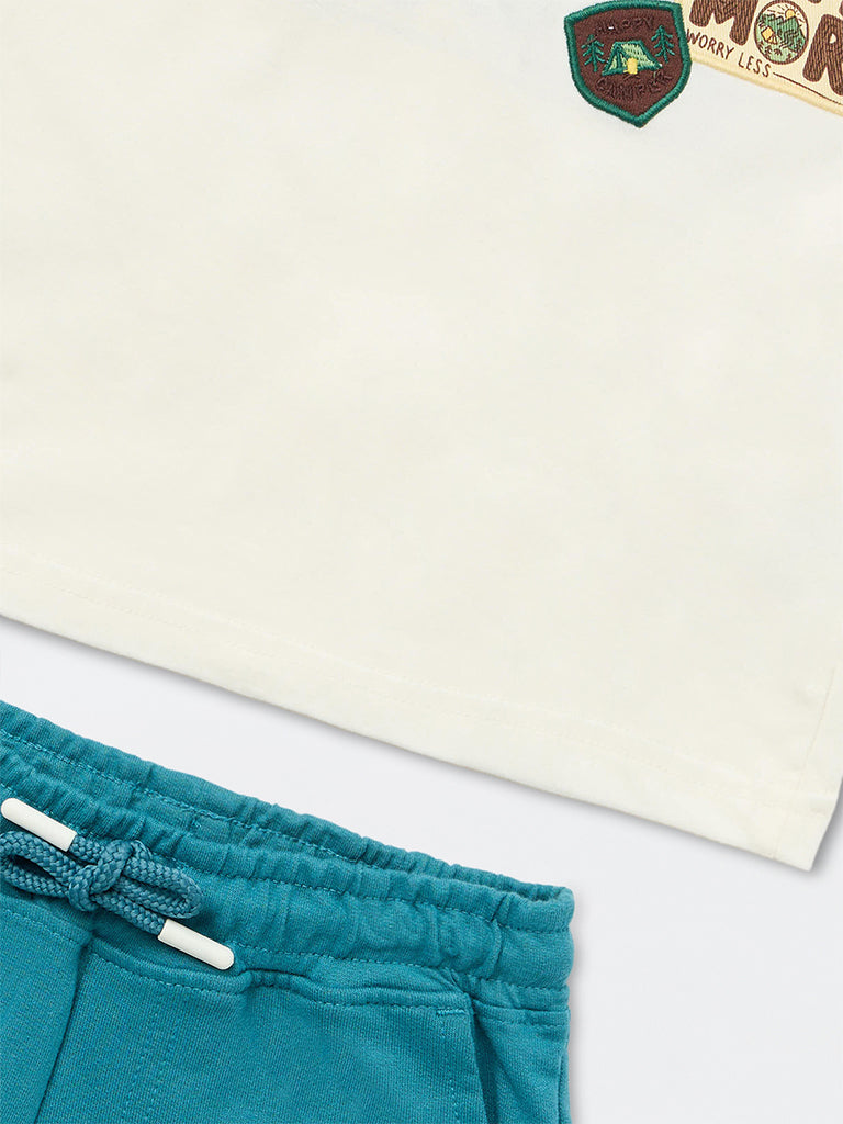 HOP Kids Boys Teal Camping-Inspired Cotton T-Shirt and Shorts Set