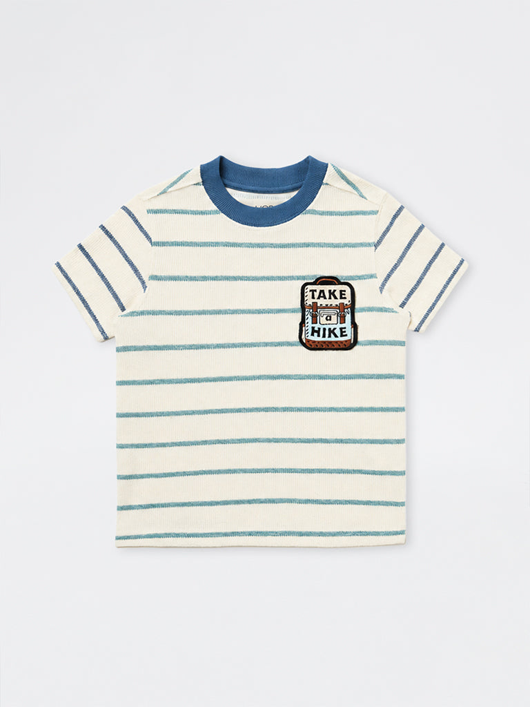 HOP Kids Boys Off-White Striped Cotton-Blend T-Shirt