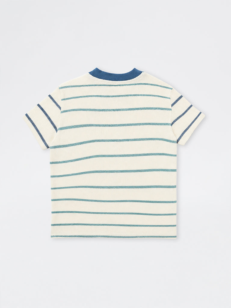 HOP Kids Boys Off-White Striped Cotton-Blend T-Shirt