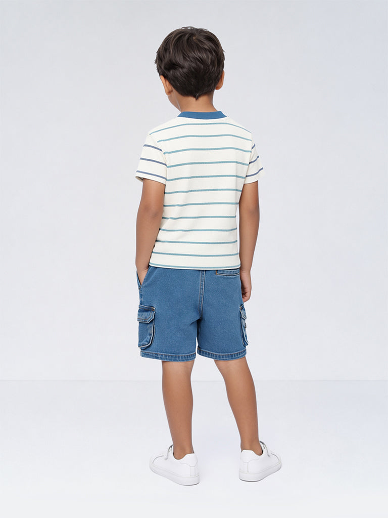 HOP Kids Boys Off-White Striped Cotton-Blend T-Shirt