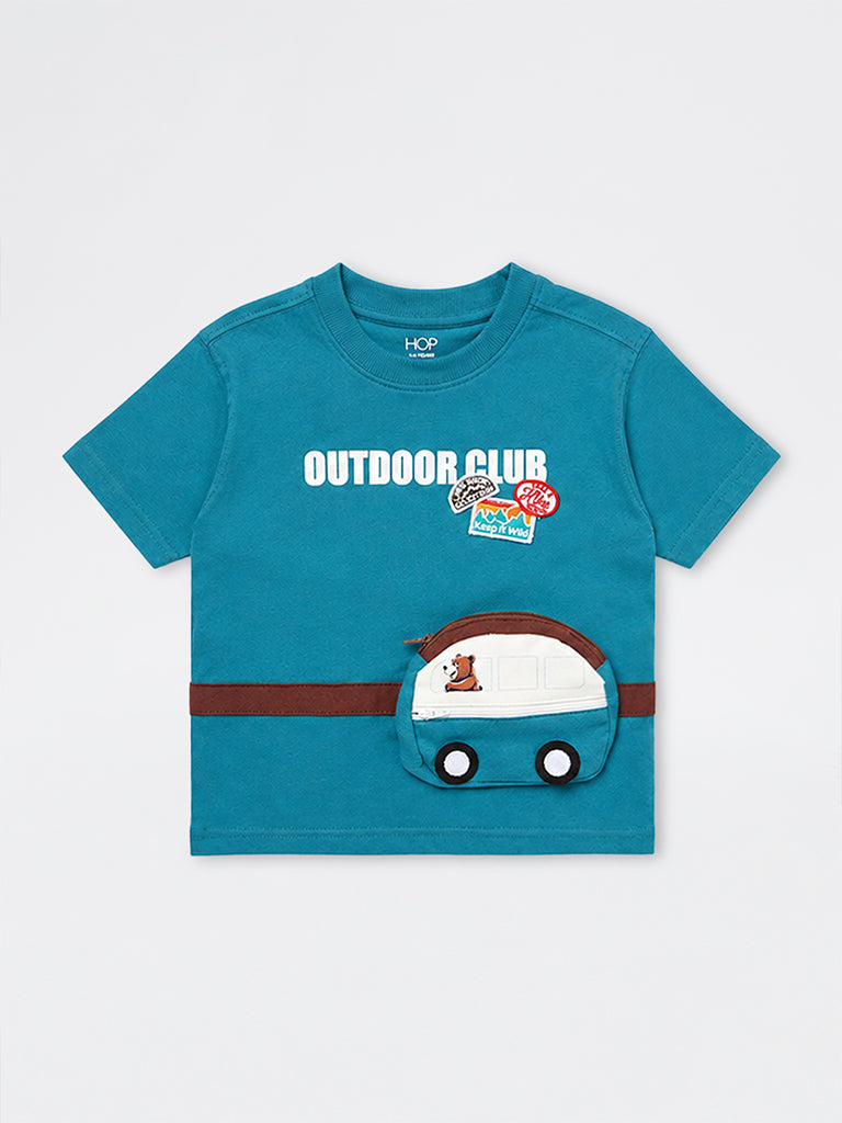 HOP Kids Boys Teal Fanny Pack Detail Cotton T-Shirt
