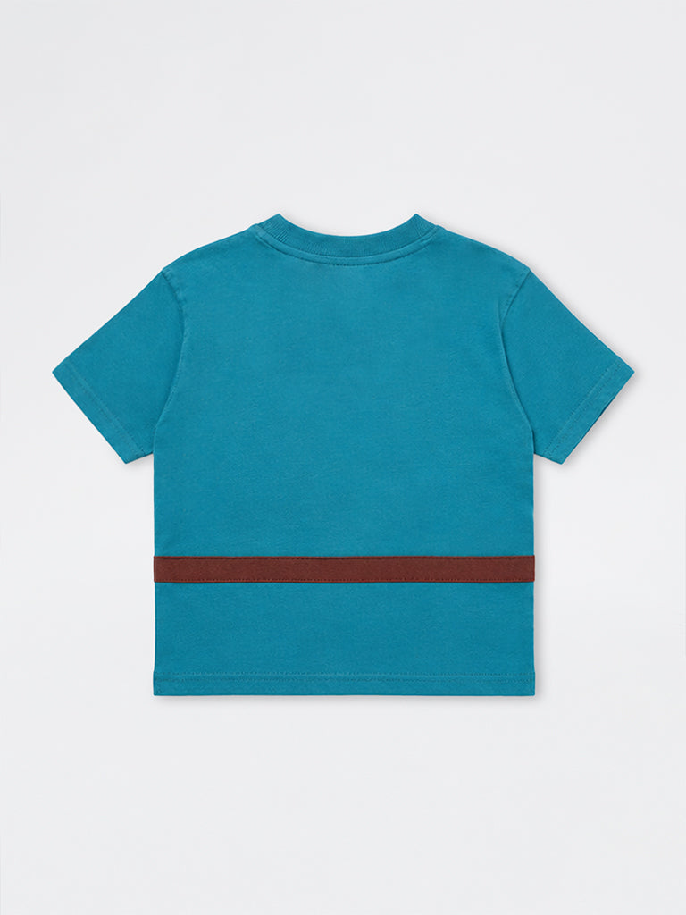 HOP Kids Boys Teal Fanny Pack Detail Cotton T-Shirt