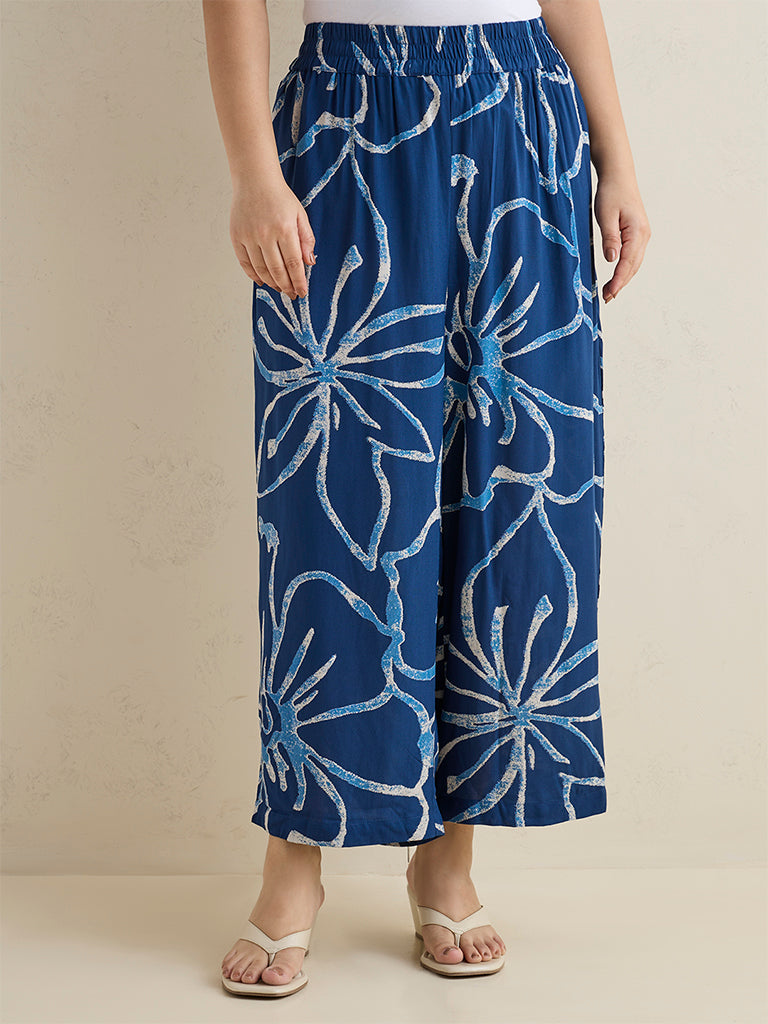 Diza Indigo Floral Printed Pants