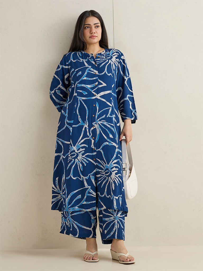 Diza Indigo Floral Printed Pants