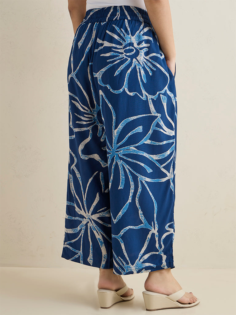 Diza Indigo Floral Printed Pants