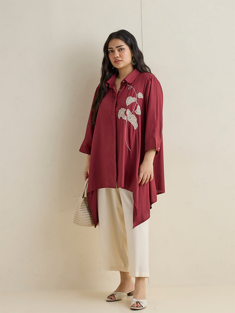 Diza Red Botanical Embroidered Tunic