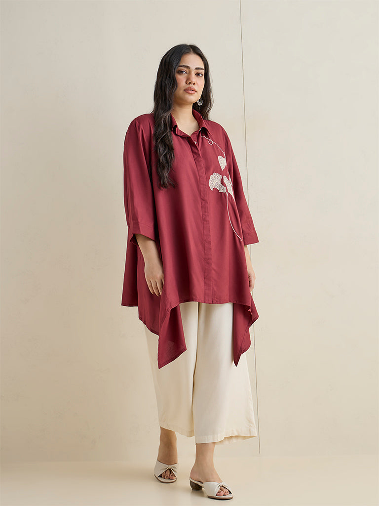 Diza Red Botanical Embroidered Tunic