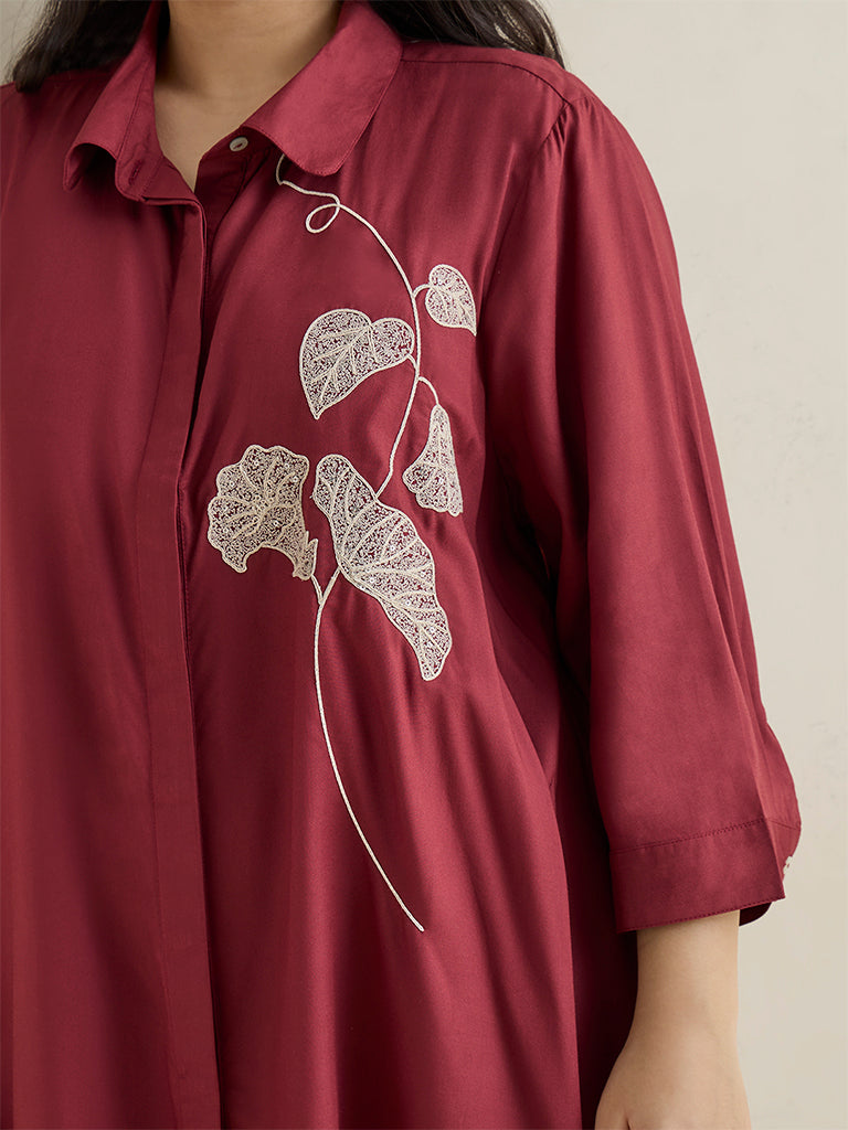 Diza Red Botanical Embroidered Tunic