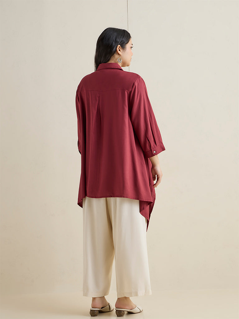 Diza Red Botanical Embroidered Tunic