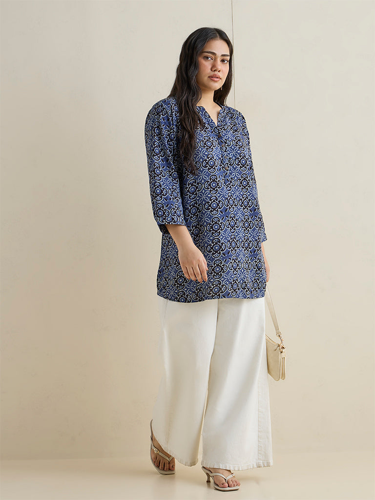 Diza Blue Floral Printed Kurti