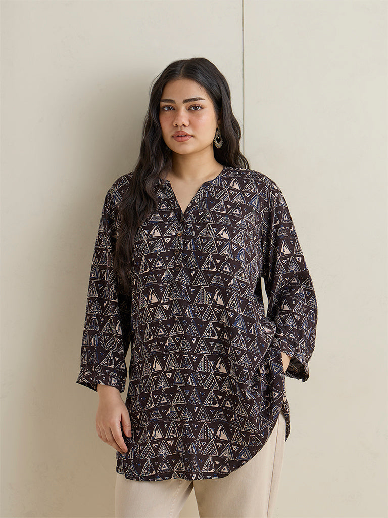 Diza Black Geometric Printed Tunic