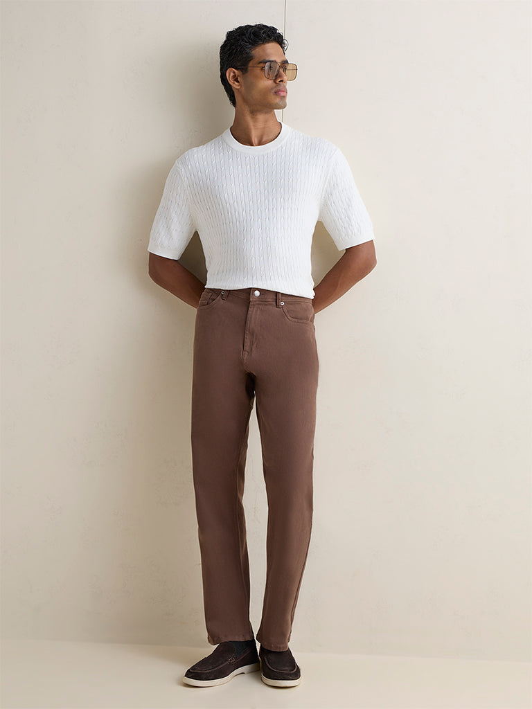 Ascot Off-White Cable-Knit Textured Relaxed-Fit Cotton T-Shirt