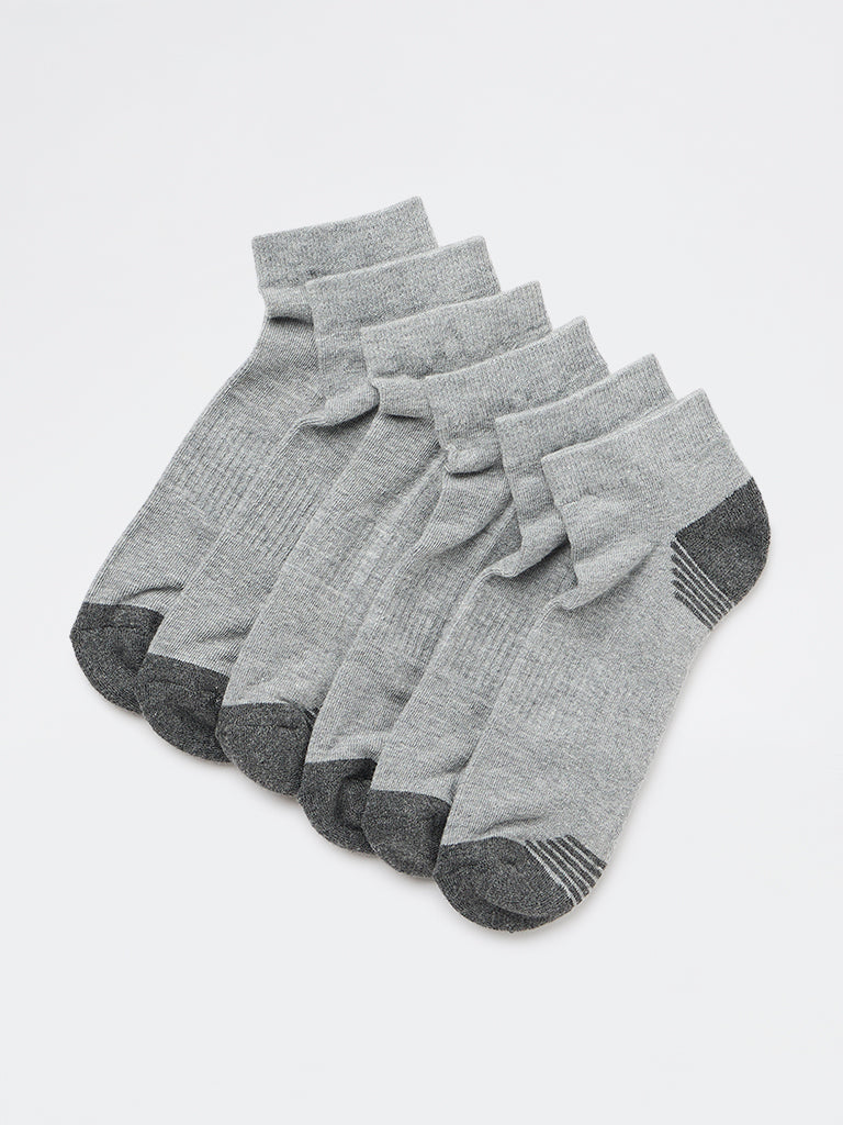 WES Lounge Grey Melange Cotton-Blend Ankle Socks - Pack of 3