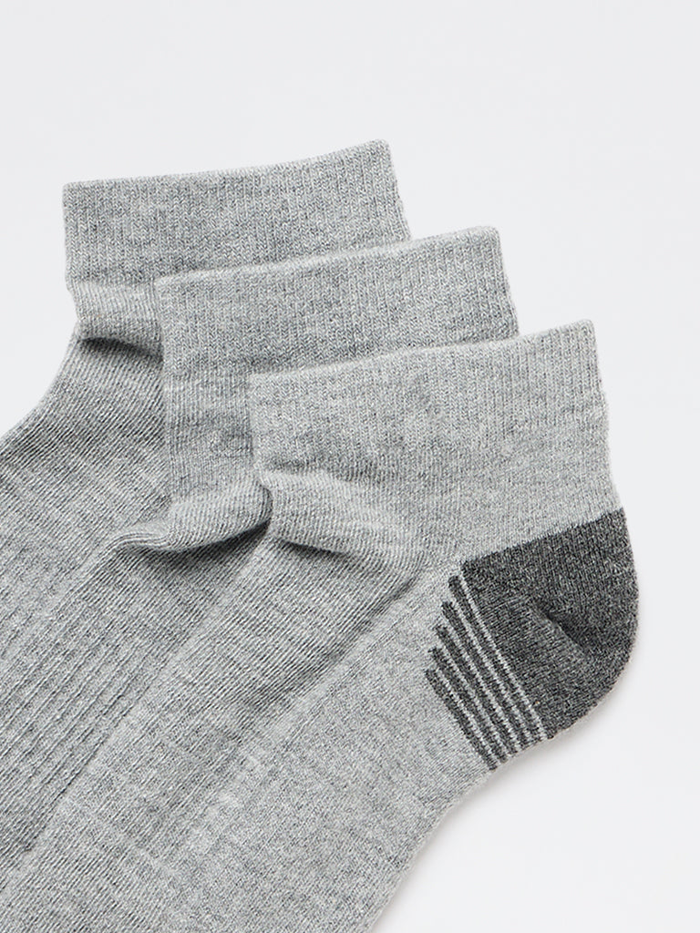 WES Lounge Grey Melange Cotton-Blend Ankle Socks - Pack of 3