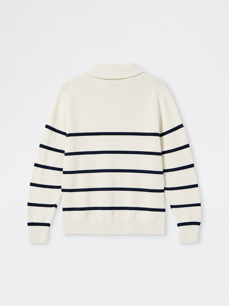 WES Casuals Off-White Striped Relaxed-Fit Quarter-Zip Sweatshirt