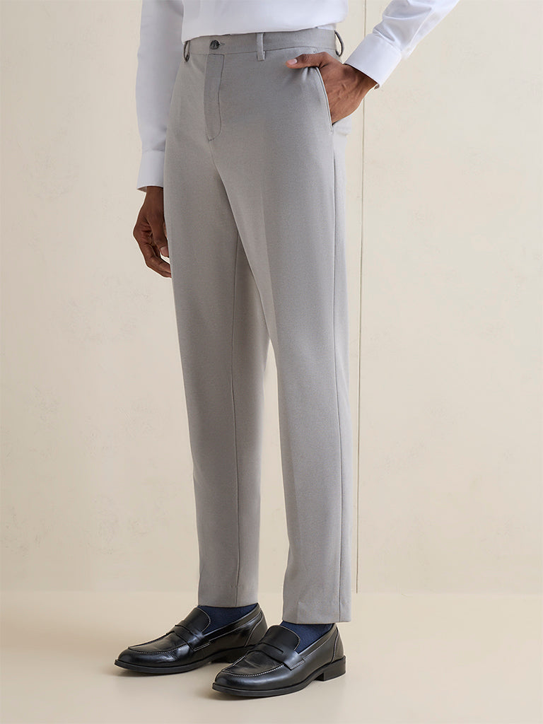 WES Formals Grey Slim-Fit Trousers