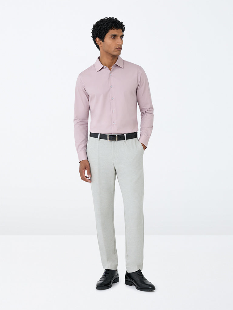 WES Formals Light Grey Melange Relaxed-Fit Mid-Rise Trousers