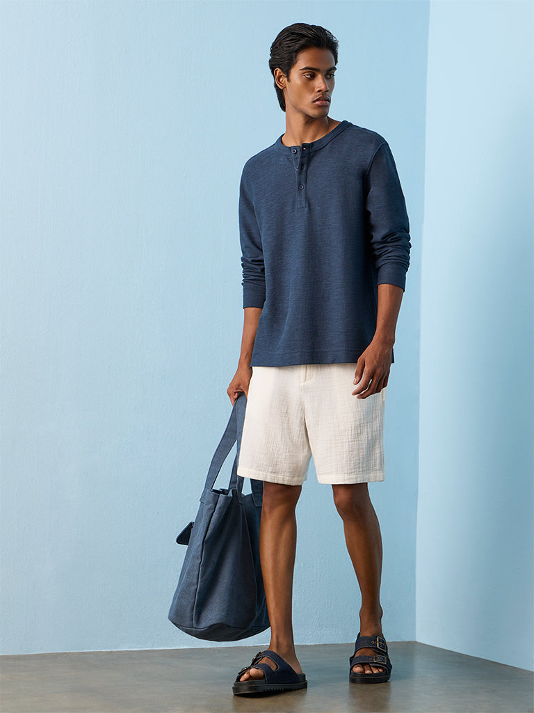 ETA Indigo Relaxed-Fit Cotton-Blend Henley T-Shirt