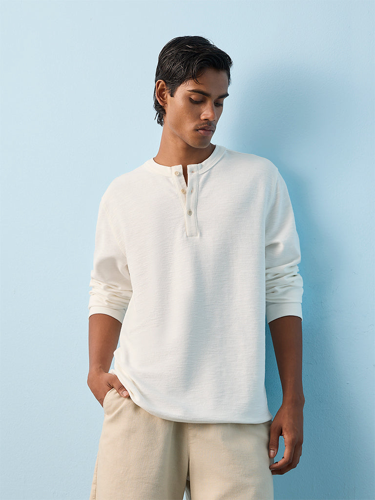 ETA Off-White Relaxed-Fit Cotton-Blend Henley T-Shirt