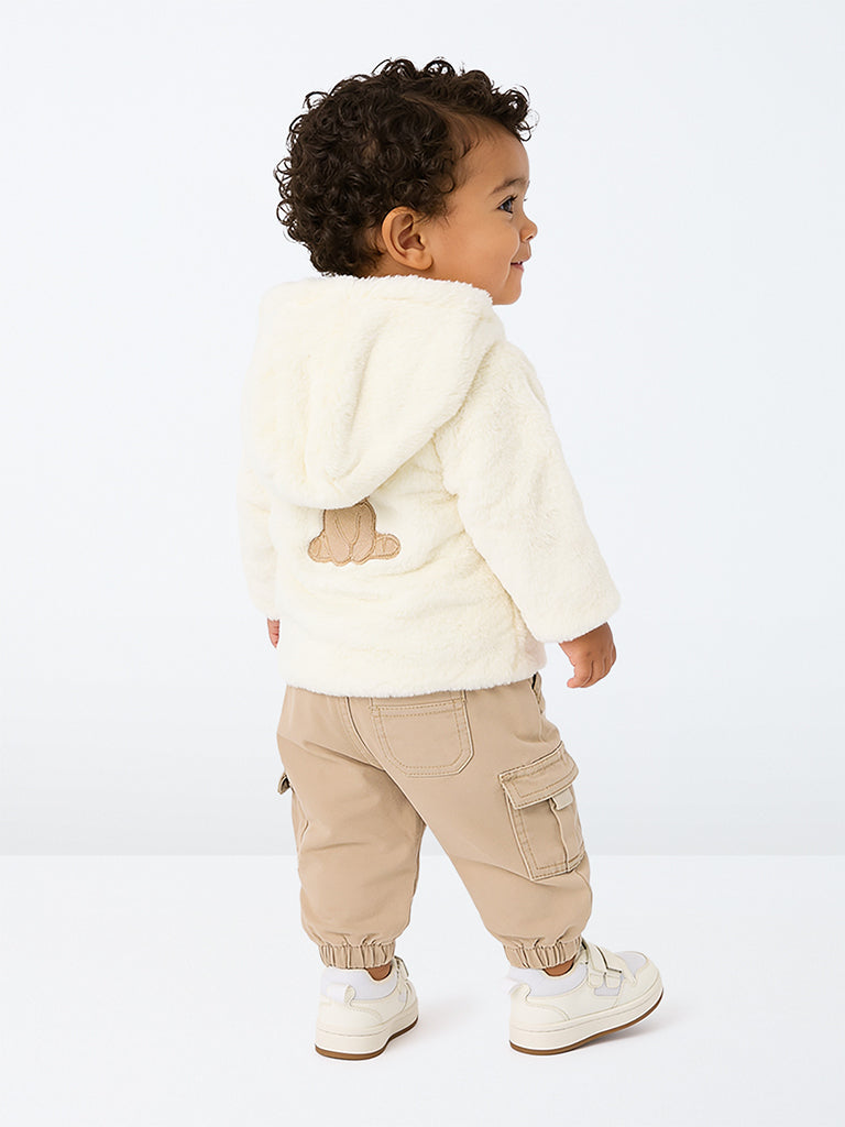 HOP Baby Boys Off-White Teddy-Detail Fur-Textured Hooded Jacket