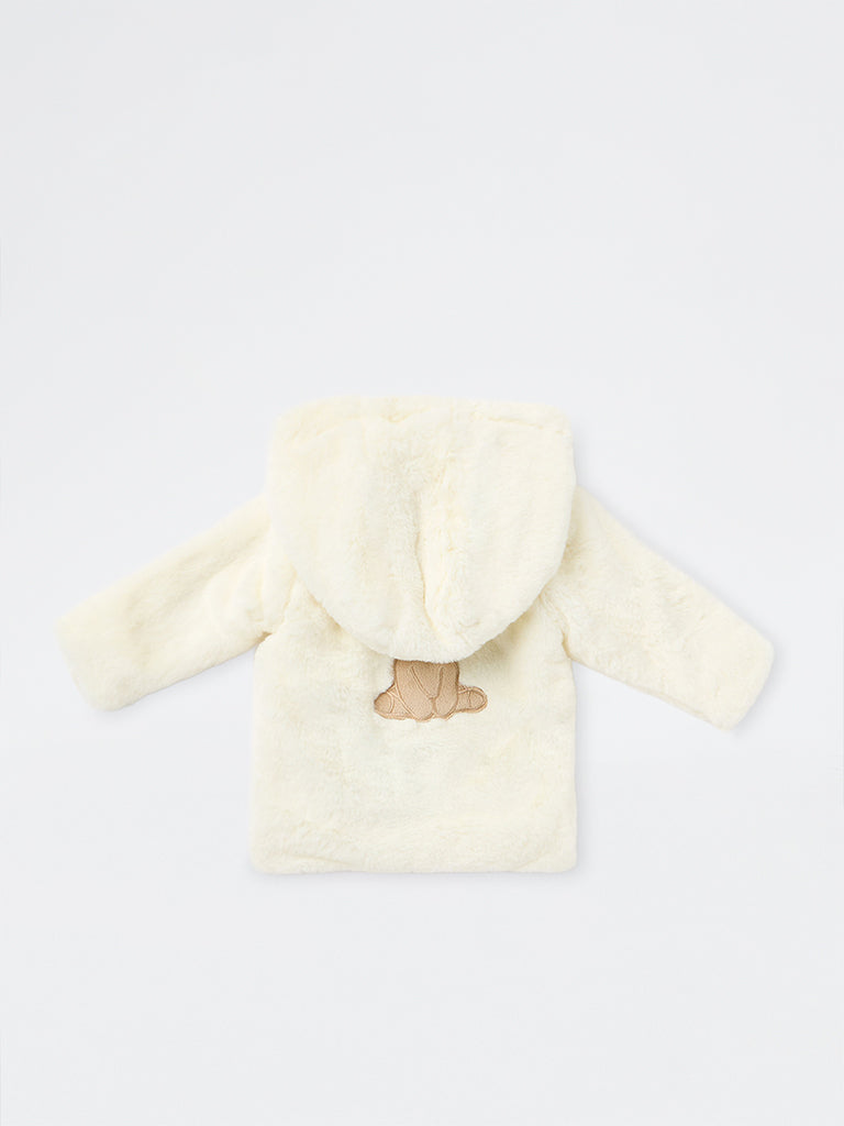 HOP Baby Boys Off-White Teddy-Detail Fur-Textured Hooded Jacket