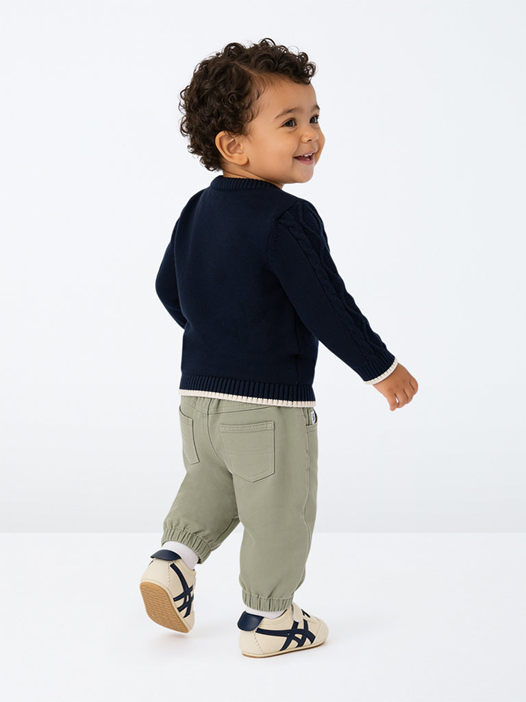 HOP Baby Boys Navy Tiger Embroidered Knitted Cotton Sweater