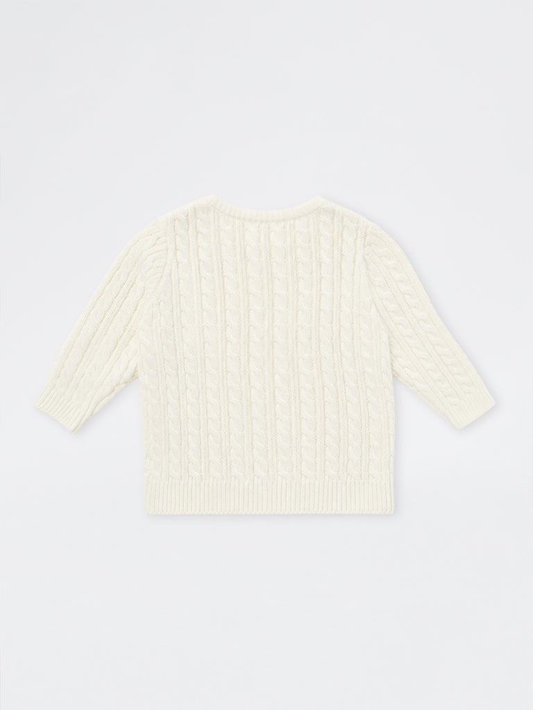 HOP Baby Boys Ivory Dog Embroidered Cable-Knit Sweater