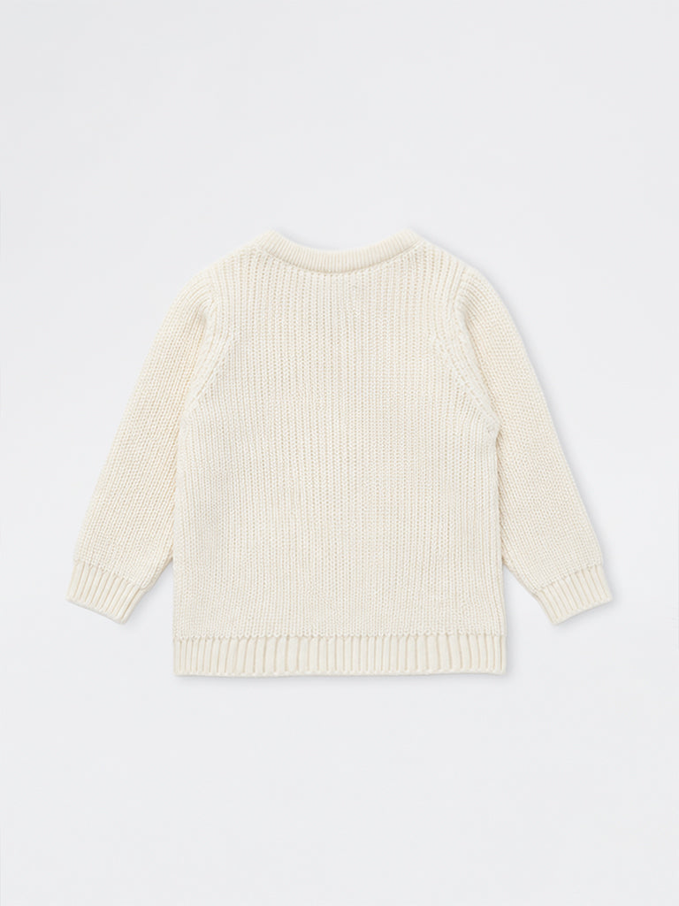 HOP Baby Boys Off-White Crochet-Detail Knitted Sweater