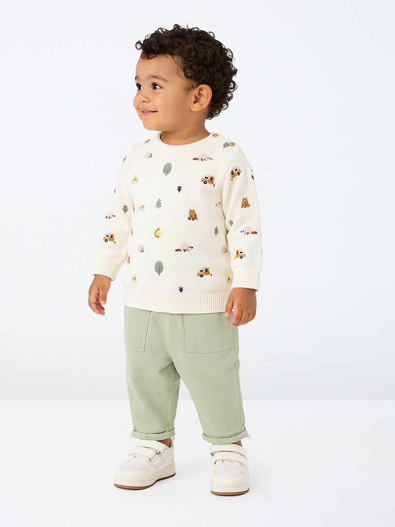 HOP Baby Boys Off-White Camping Embroidered Sweater