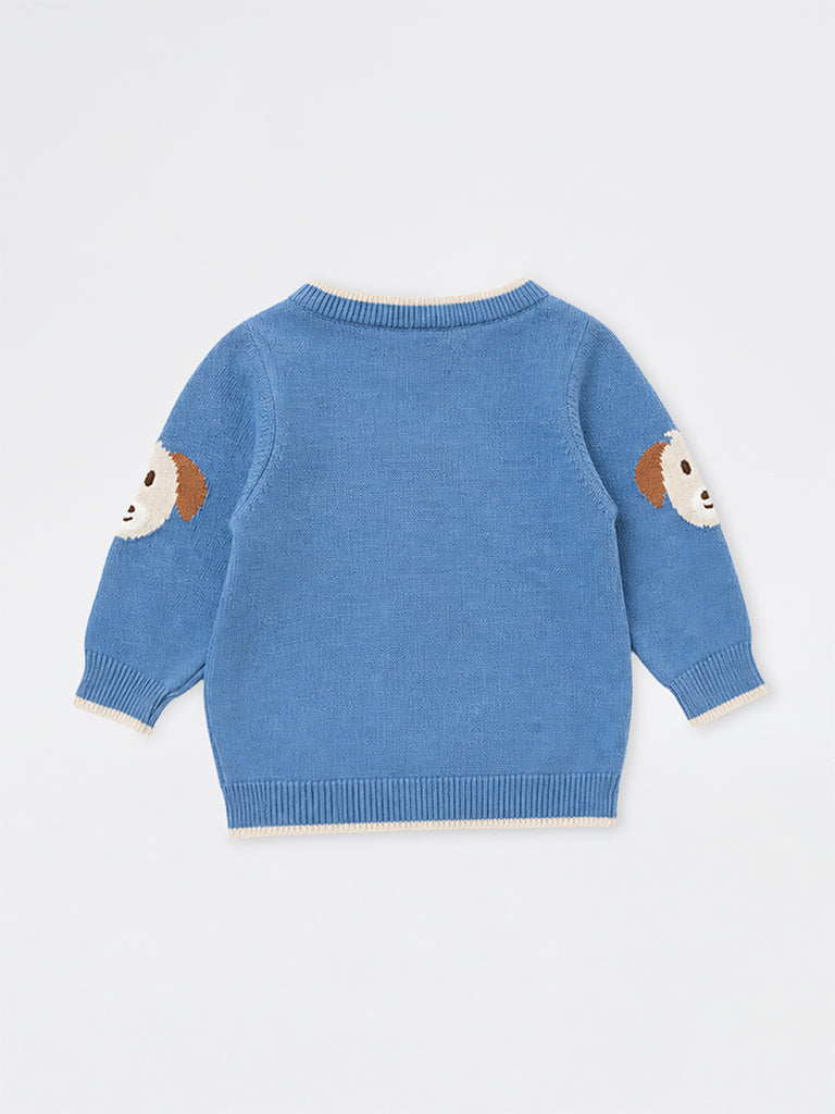 HOP Baby Boys Blue Dog-Embroidered Cotton Sweater