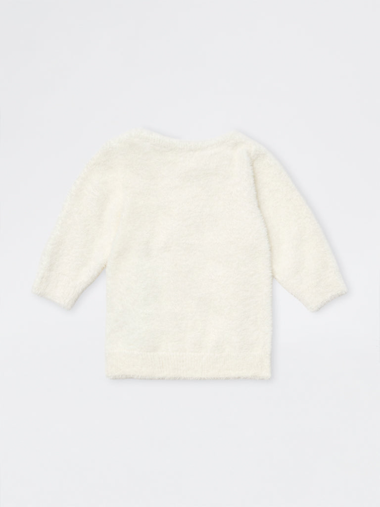 HOP Baby Girls White Dog Embroidered Knitted Sweater