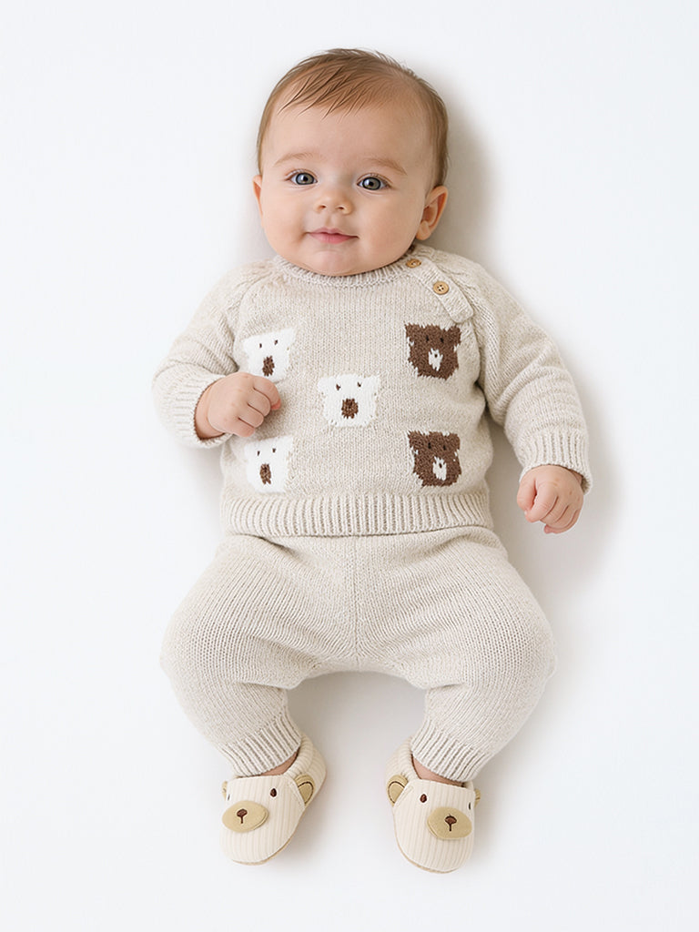 HOP Baby Boys Grey Animal Design Knitted Sweater and Pants Set