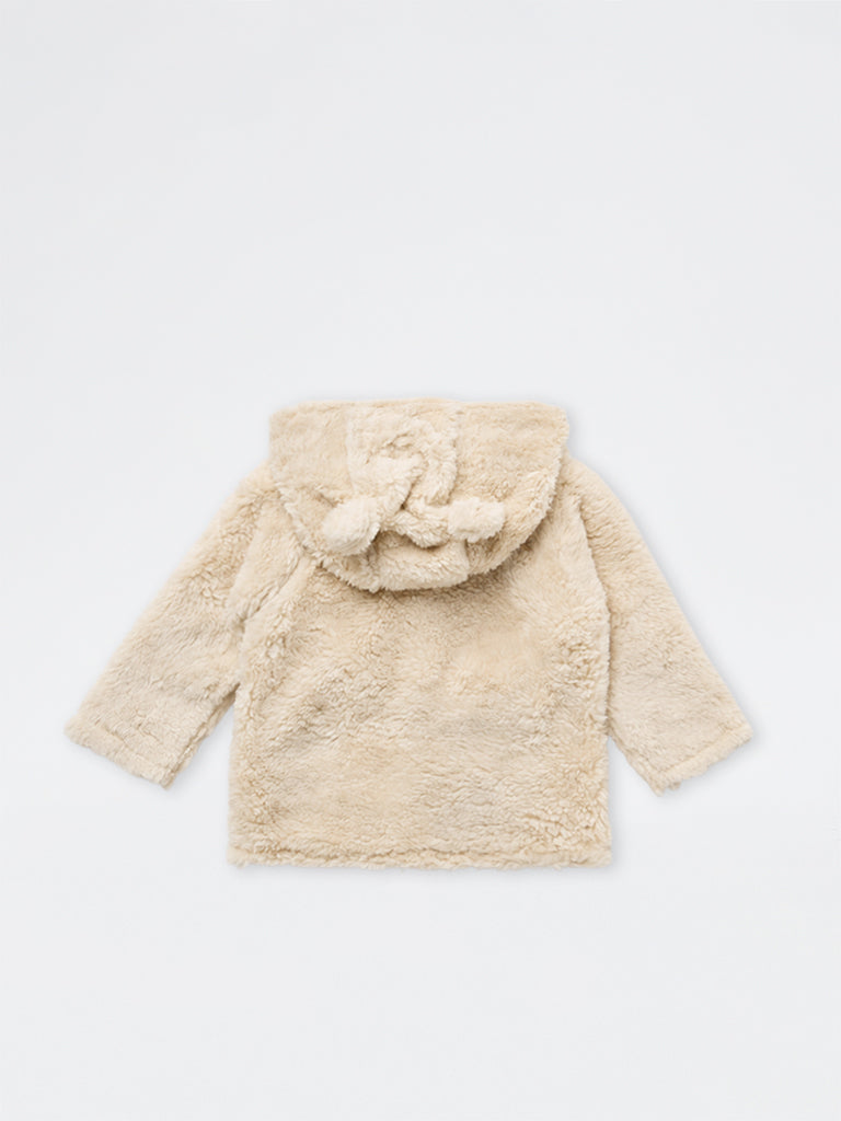 HOP Baby Boys Beige Teddy-Detail Fur-Textured Hooded Jacket