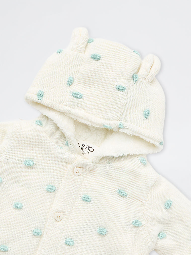 HOP Baby Girls Off-White Embroidered Cotton Hooded Jacket