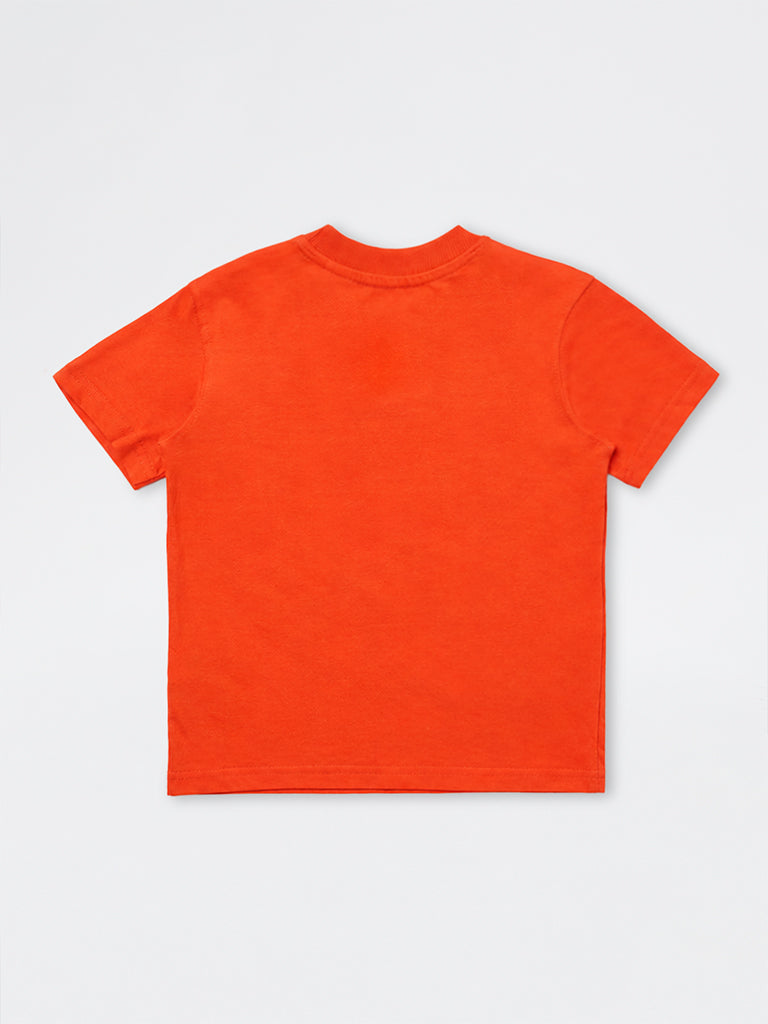 HOP Kids Boys Dark Orange Camping-Inspired Cotton T-Shirt