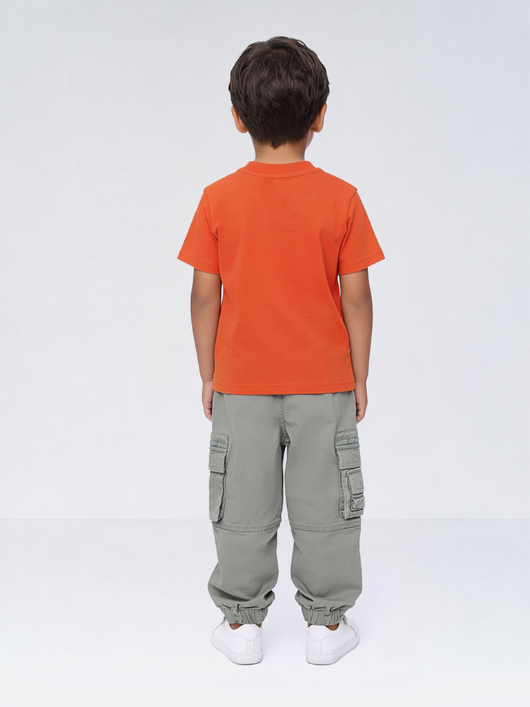 HOP Kids Boys Dark Orange Camping-Inspired Cotton T-Shirt