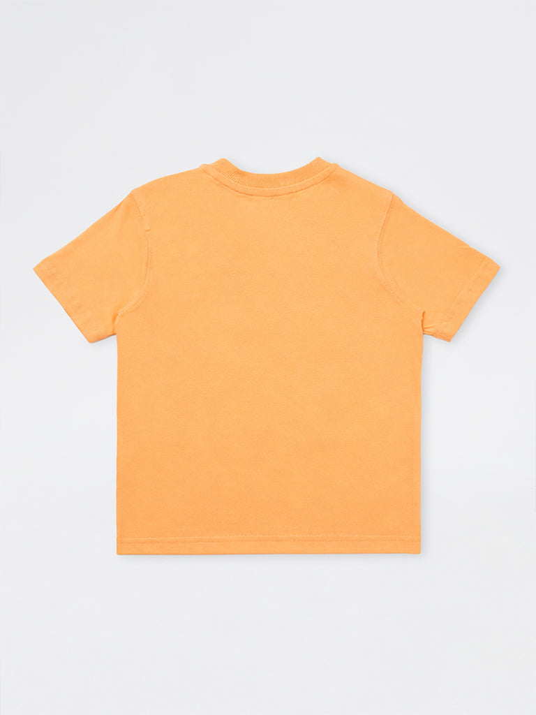 HOP Kids Boys Orange Graphic Printed Cotton T-Shirt