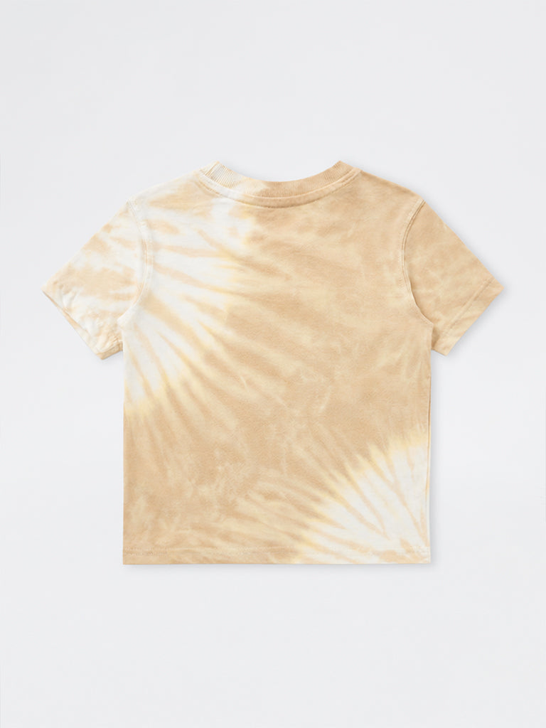 HOP Kids Boys Taupe Tie-Dye Design Cotton T-Shirt