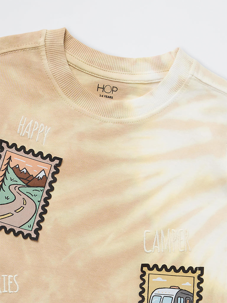 HOP Kids Boys Taupe Tie-Dye Design Cotton T-Shirt