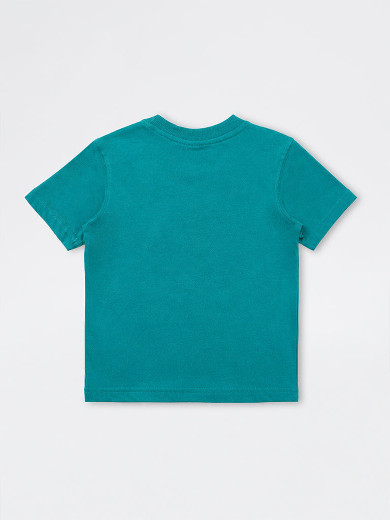 HOP Kids Boys Teal Printed Cotton T-Shirt