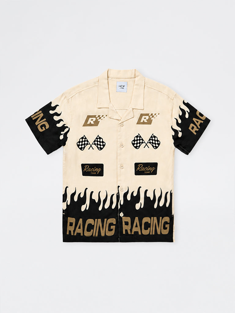 HOP Kids Boys Beige Race-Inspired Printed Shirt