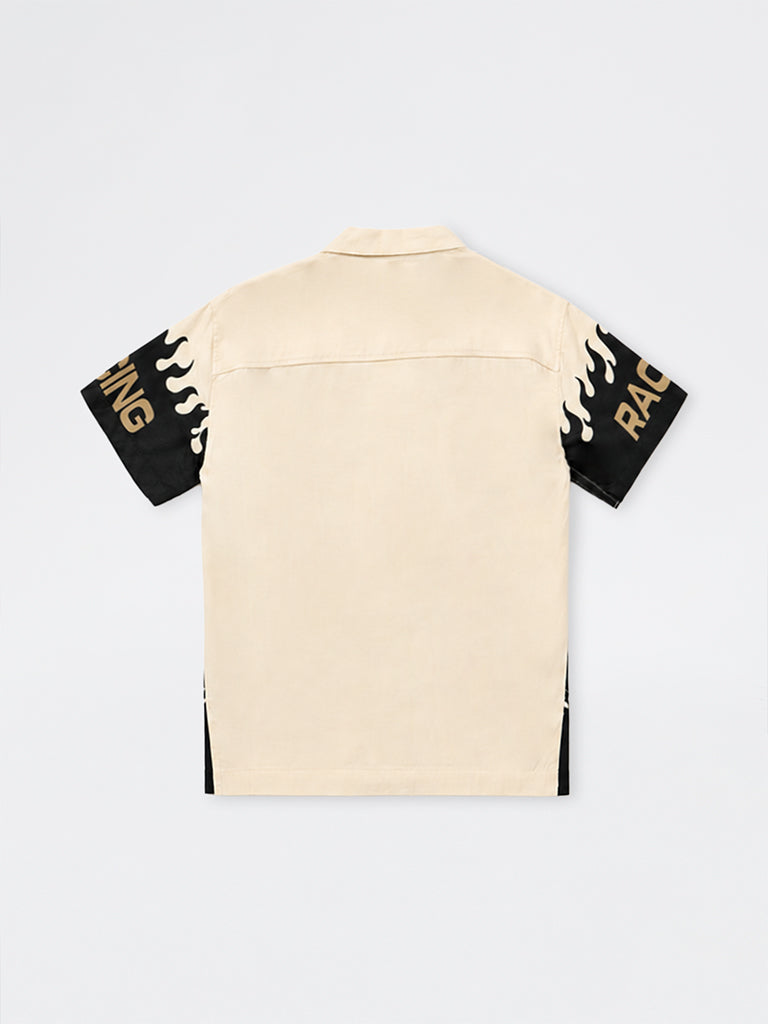 HOP Kids Boys Beige Race-Inspired Printed Shirt