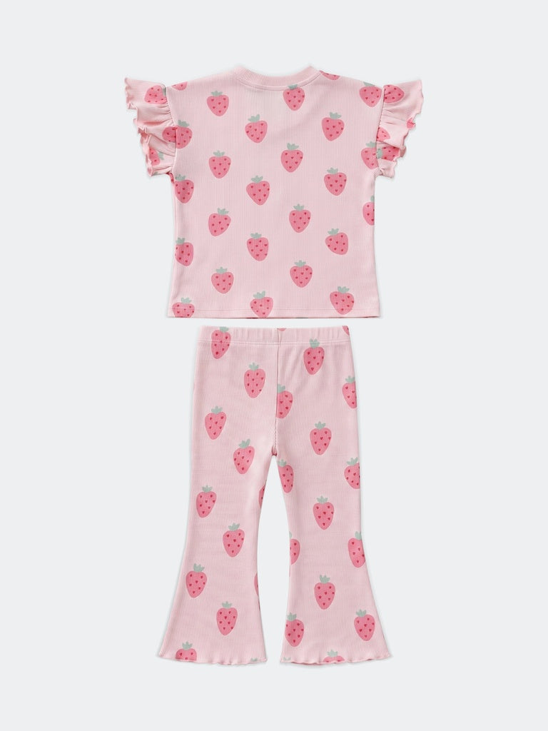 HOP Kids Girls Pink Printed Cotton T-Shirt and Pant Set