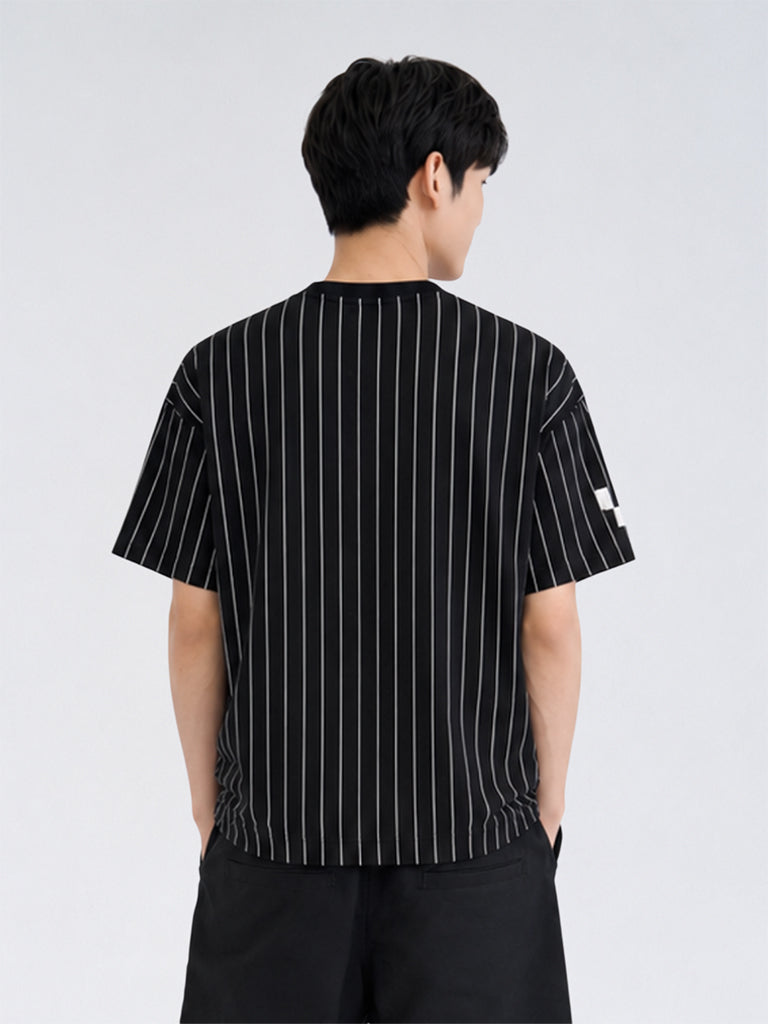 Boys Black Striped Cotton T-Shirt