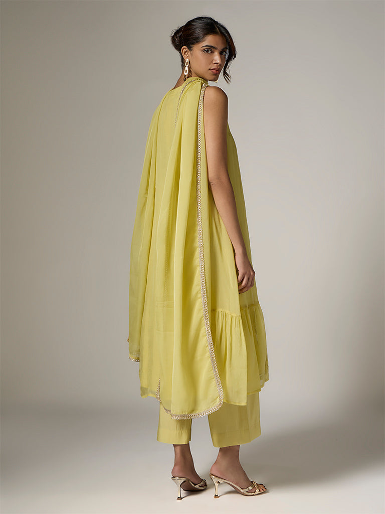 Vark Lime Embroidered A-Line Ethnic Set